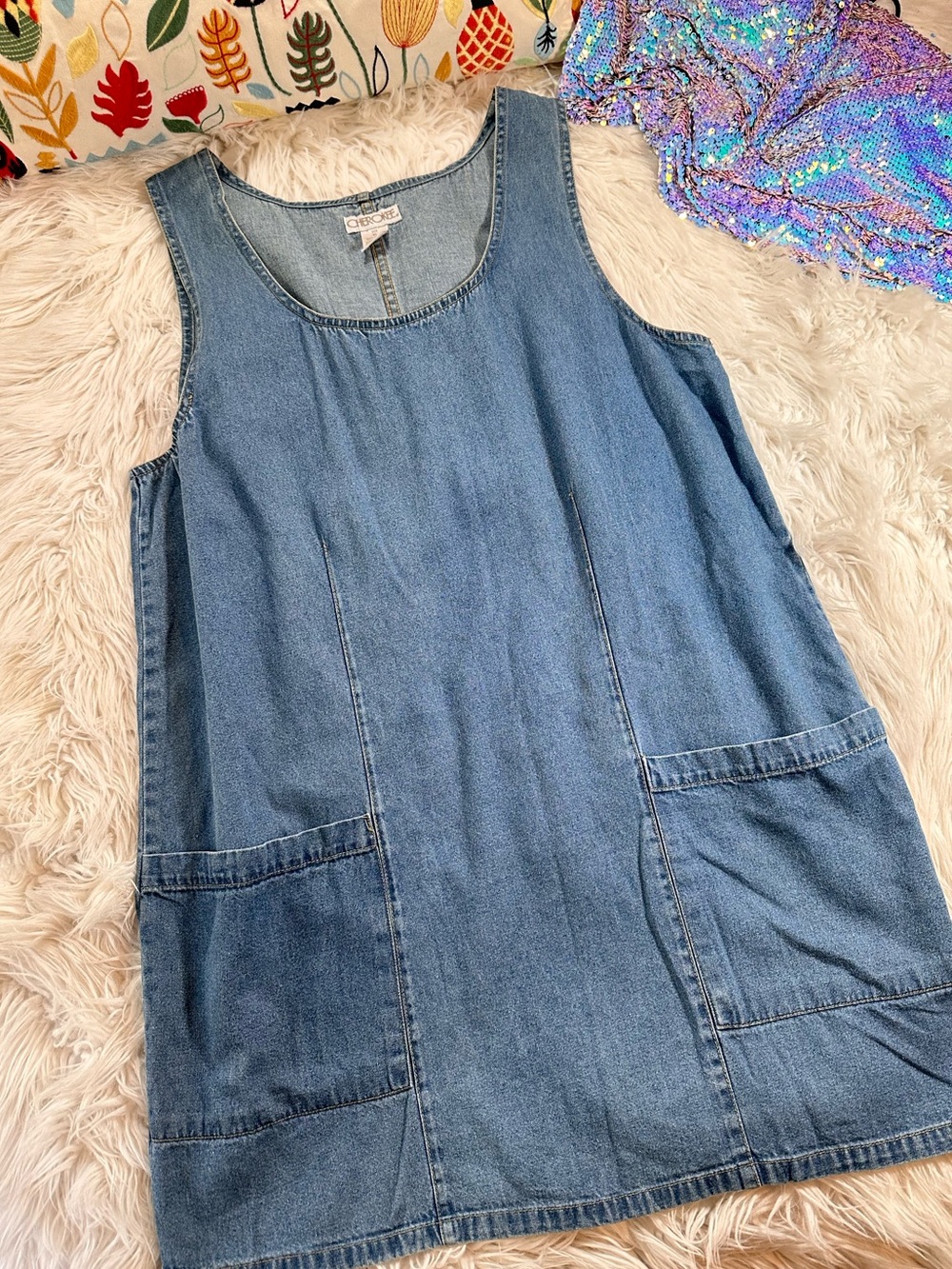 Cherokee • Vintage 100% Cotton Denim Dress with Pockets!